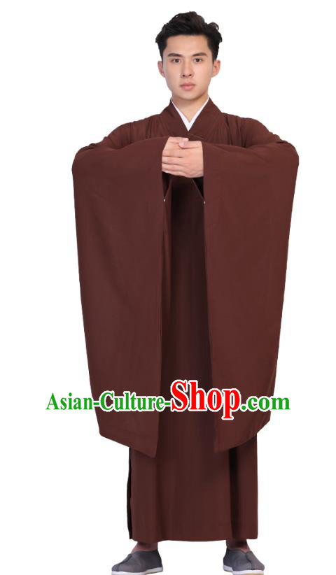 Chinese Traditional Monk Brown Robe Costume Lay Buddhist Clothing Meditation Garment for Men