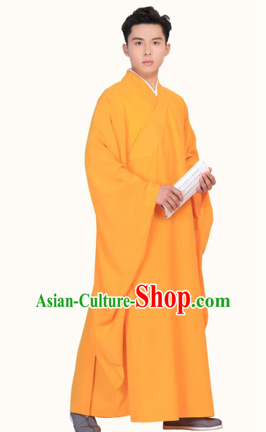 Chinese Traditional Monk Orange Robe Costume Lay Buddhist Clothing Meditation Garment for Men