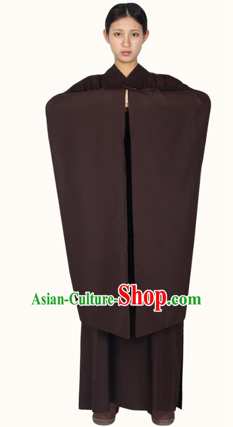Chinese Traditional Women Lay Buddhist Costume Top Grade Meditation Uniforms Tang Suit Buddhist Cassock Brown Robe