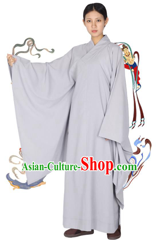 Chinese Traditional Women Lay Buddhist Costume Top Grade Meditation Uniforms Tang Suit Buddhist Cassock Grey Robe