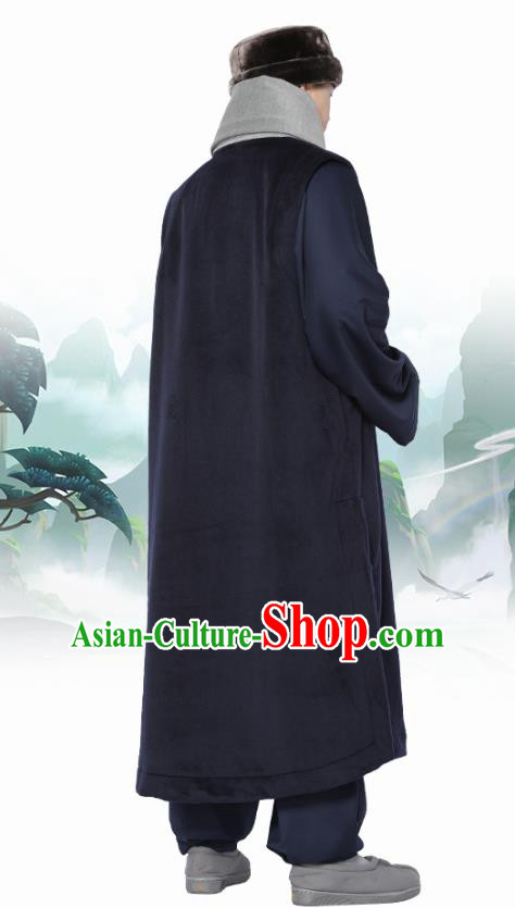 Chinese Traditional Winter Navy Long Vest Costume Meditation Garment Lay Buddhist Clothing for Men