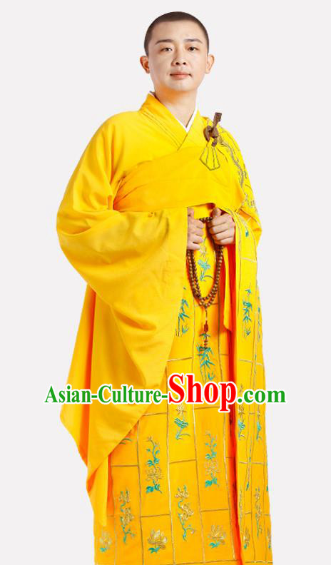 Chinese Traditional Monk Thousand Flowers Kasaya Costume Meditation Vestment Garment Buddhist Golden Cassock for Men