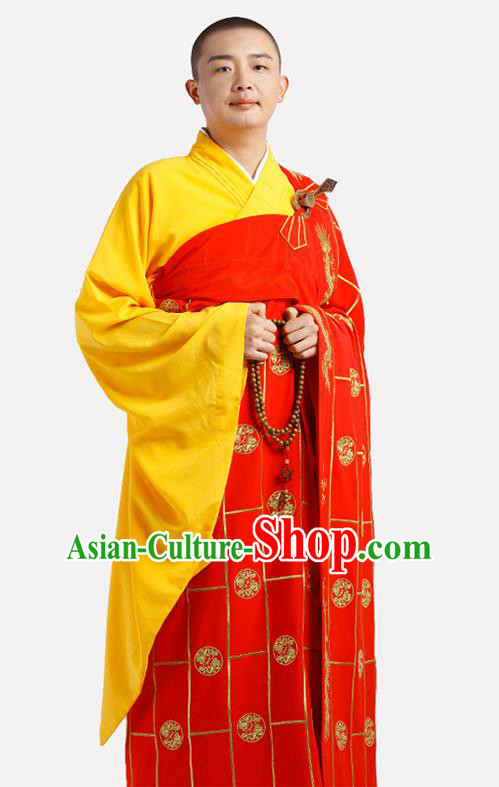 Chinese Traditional Monk Kasaya Meditation Vestment Garment Buddhist Red Cassock Costume for Men