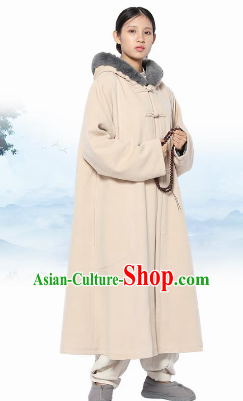 Chinese Traditional Lay Buddhist Costume Top Grade Tai Ji Uniforms Professional Tang Suit Women Beige Meditation Coat