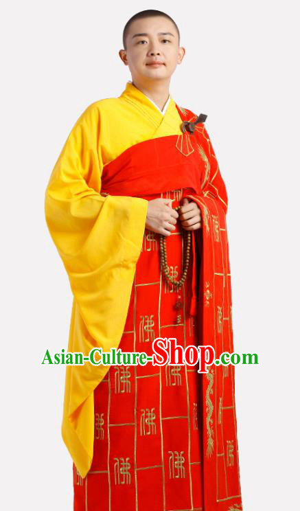 Chinese Traditional Monk Red Kasaya Meditation Vestment Garment Buddhist Cassock Costume for Men