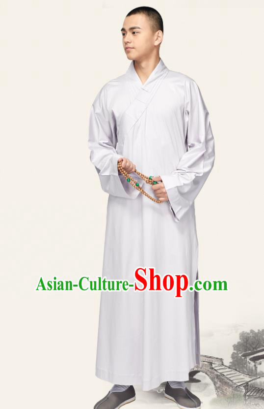 Chinese Traditional Buddhist Bonze Costume Meditation Garment Monk White Robe Frock for Men