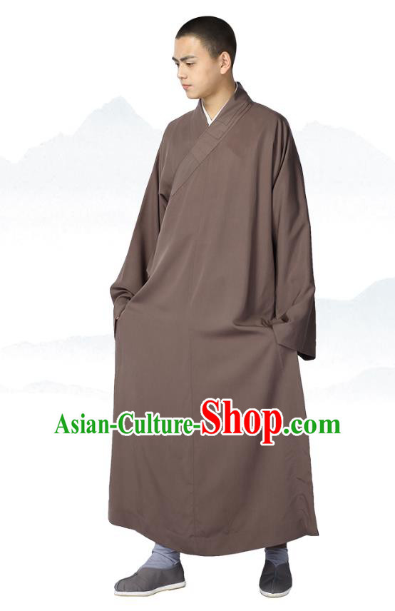 Chinese Traditional Buddhist Bonze Costume Meditation Garment Monk Brown Robe Frock for Men