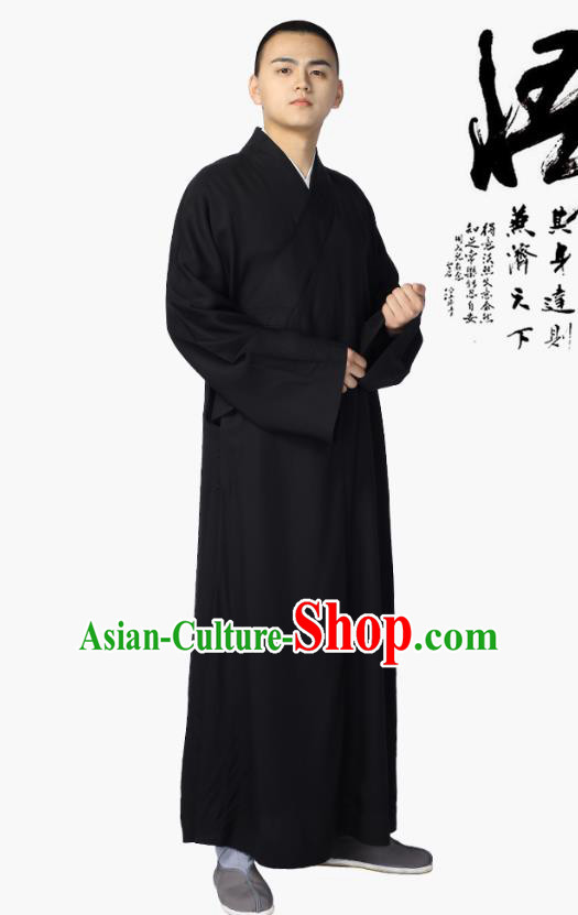 Chinese Traditional Buddhist Bonze Costume Meditation Garment Monk Black Robe Frock for Men