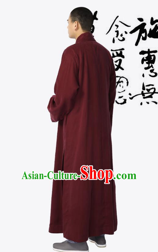Chinese Traditional Buddhist Bonze Costume Meditation Garment Monk Wine Red Robe Frock for Men