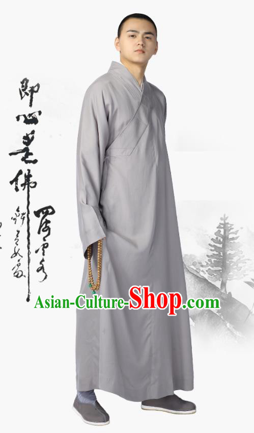 Chinese Traditional Buddhist Bonze Costume Meditation Garment Monk Light Grey Robe Frock for Men
