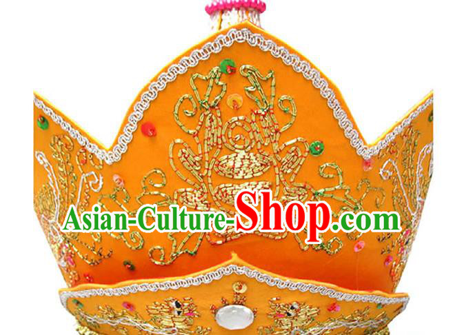 Chinese Traditional Buddhist Hair Accessories Top Grade Monk Embroidered Yellow Hat Mitre Vairocana Headwear