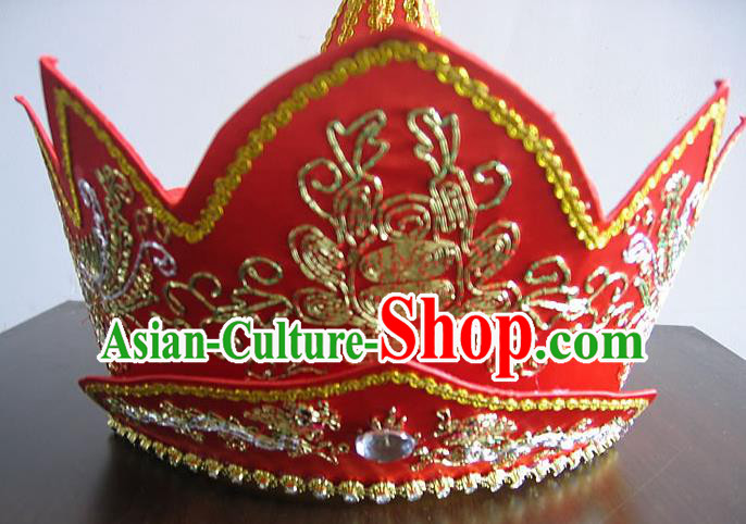 Chinese Traditional Buddhist Hair Accessories Top Grade Monk Embroidered Red Hat Mitre Vairocana Headwear