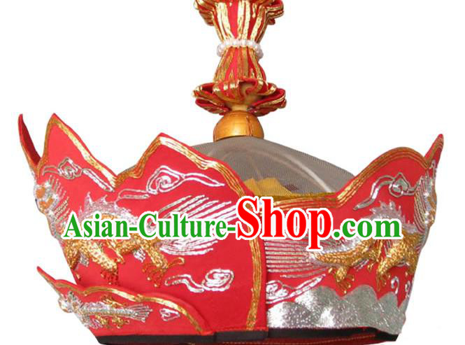 Chinese Traditional Buddhist Hair Accessories Mitre Vairocana Headwear Top Grade Monk Embroidered Dragons Red Hat
