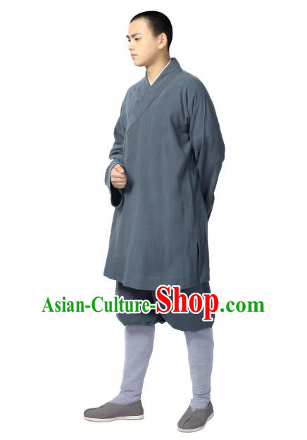 Chinese Traditional Monk Grey Short Gown and Pants Meditation Garment Buddhist Costume for Men