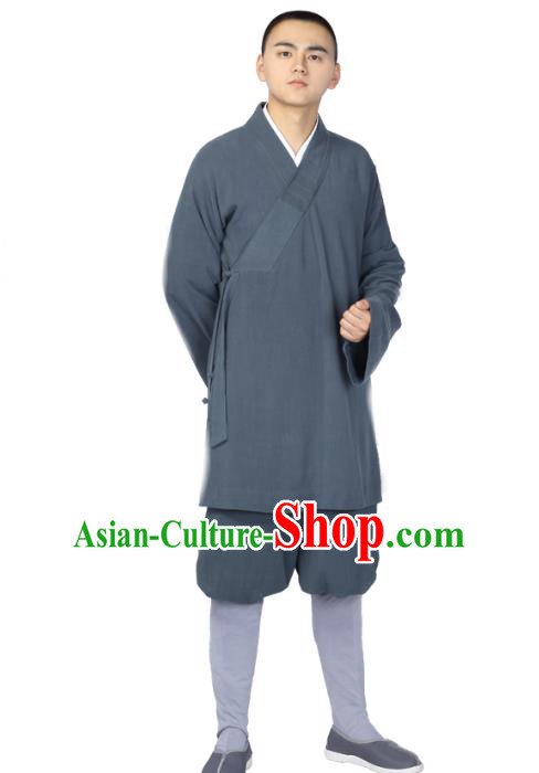 Chinese Traditional Monk Grey Short Gown and Pants Meditation Garment Buddhist Costume for Men