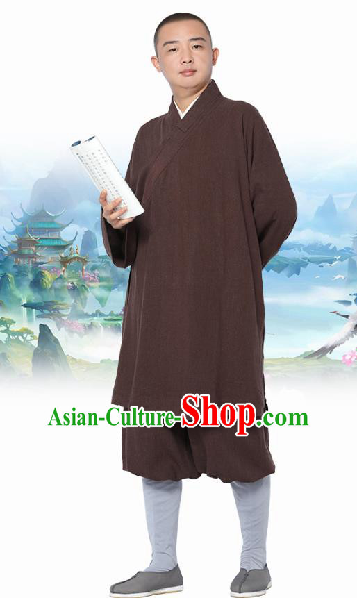 Chinese Traditional Monk Brown Short Gown and Pants Meditation Garment Buddhist Costume for Men