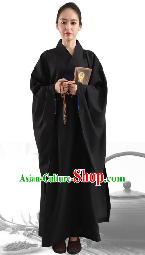 Chinese Traditional Lay Buddhist Black Robe Costume Meditation Garment Dharma Assembly Frock for Women