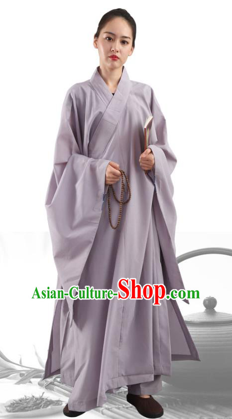Chinese Traditional Lay Buddhist Grey Robe Costume Meditation Garment Dharma Assembly Frock for Women