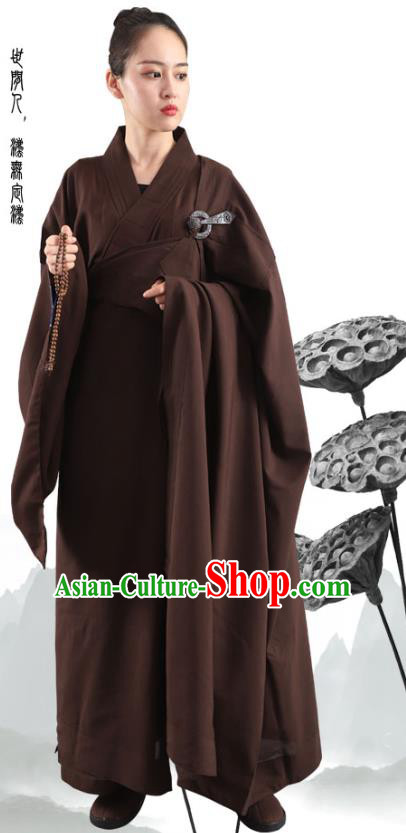 Chinese Traditional Lay Buddhist Brown Robe Costume Meditation Garment Dharma Assembly Buddhist Nun Frock for Women