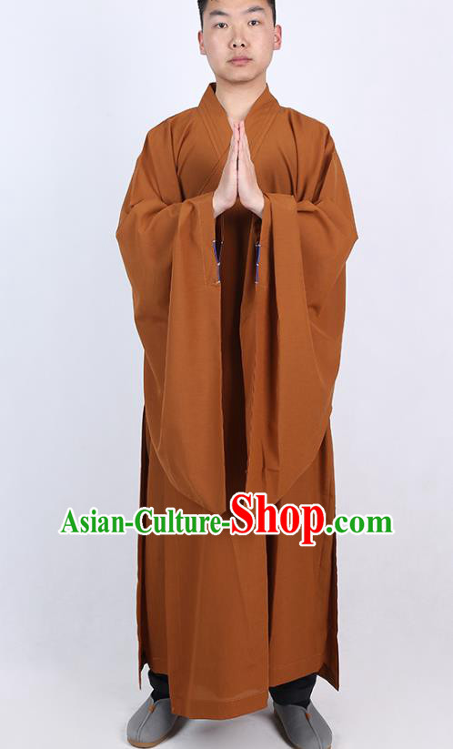 Chinese Traditional Buddhist Monk Ginger Robe Costume Meditation Garment Dharma Assembly Bonze Frock Gown for Men