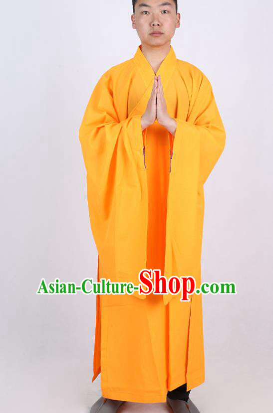 Chinese Traditional Buddhist Monk Yellow Robe Costume Meditation Garment Dharma Assembly Bonze Frock Gown for Men
