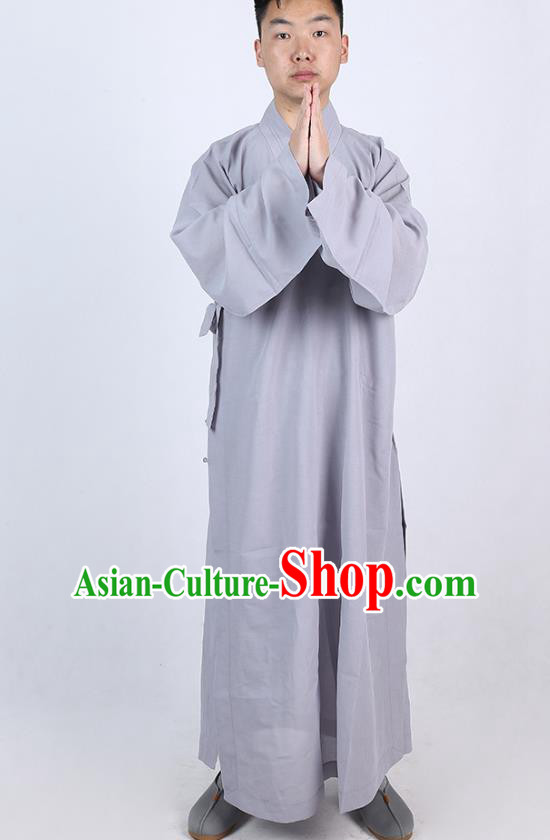 Chinese Traditional Buddhist Monk Grey Robe Costume Meditation Garment Dharma Assembly Bonze Frock Gown for Men