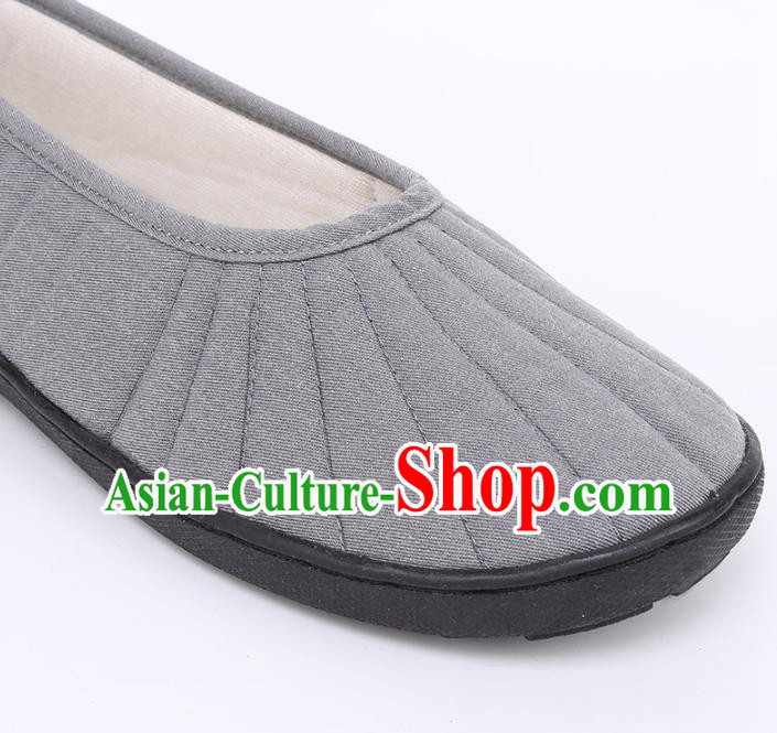 Top Grade Chinese Monk Shoes Traditional Buddhist Shoes Priest Grey Shoes
