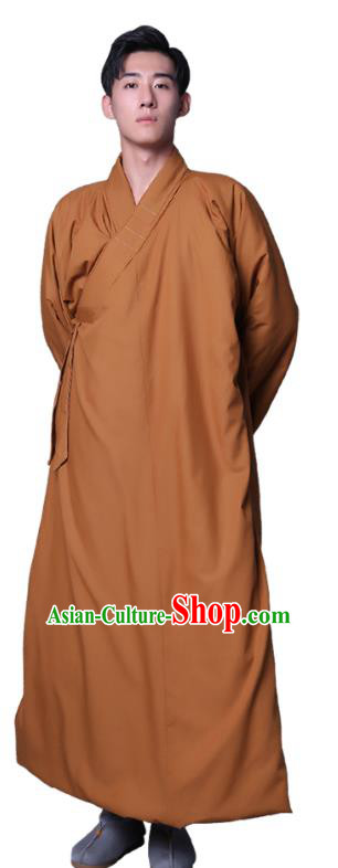 Chinese Traditional Buddhist Monk Costume Meditation Garment Winter Bonze Clothing Ginger Cotton Wadded Robe for Men