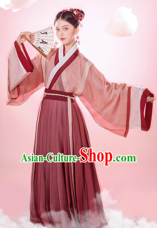 Chinese Ancient Young Female Hanfu Dress Traditional Garment Jin Dynasty Palace Princess Historical Costumes Complete Set