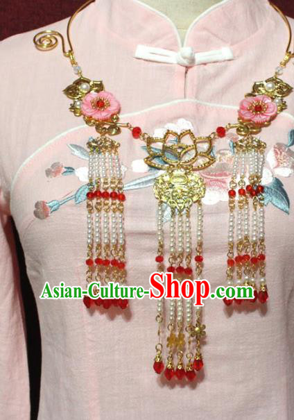 Traditional Chinese Ancient Princess Shell Plum Necklace Handmade Jewelry Accessories Pearls Tassel Necklet for Women
