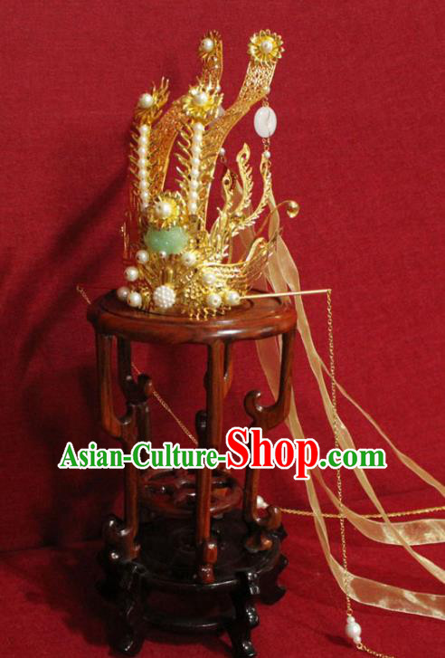 Traditional Chinese Ancient Prince Golden Hairdo Crown Handmade Ming Dynasty Noble Childe Hair Accessories for Men