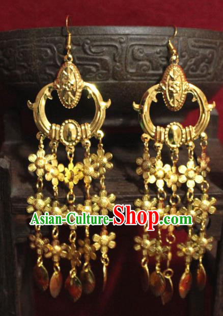 Traditional Chinese Ancient Princess Golden Earrings Handmade Jewelry Accessories Tassel Eardrop for Women