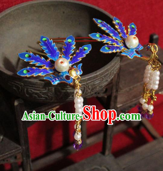 Traditional Chinese Handmade Cloisonne Phoenix Tassel Hair Clip Ancient Queen Hairpin Hair Accessories for Women