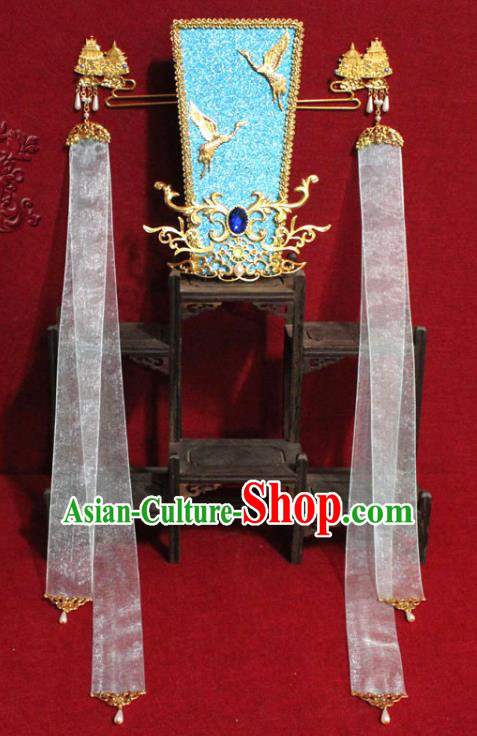 Traditional Chinese Handmade Ming Dynasty Prince Light Blue Hair Crown Ancient Noble Childe Hair Accessories for Men