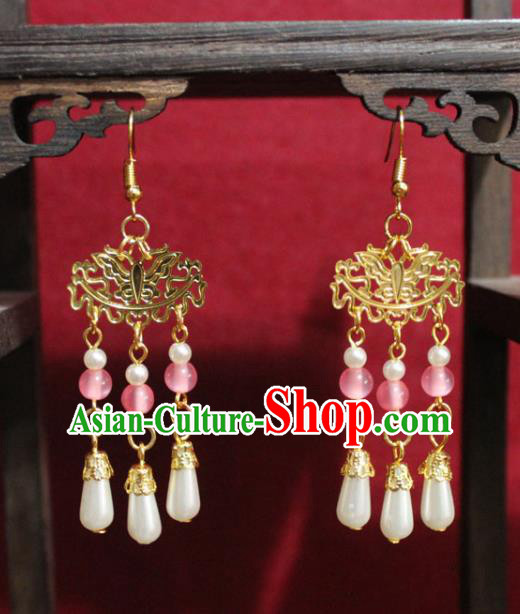 Traditional Chinese Ancient Princess Earrings Handmade Jewelry Accessories Golden Butterfly Eardrop for Women