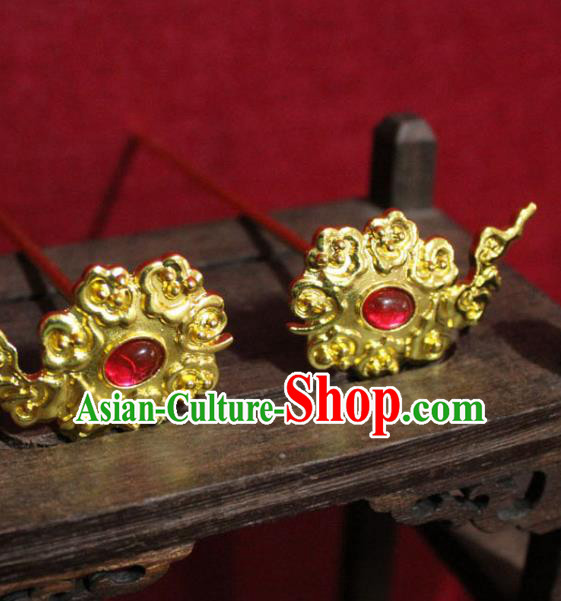 Traditional Chinese Handmade Garnet Hair Clips Ancient Queen Golden Hairpin Hair Accessories for Women