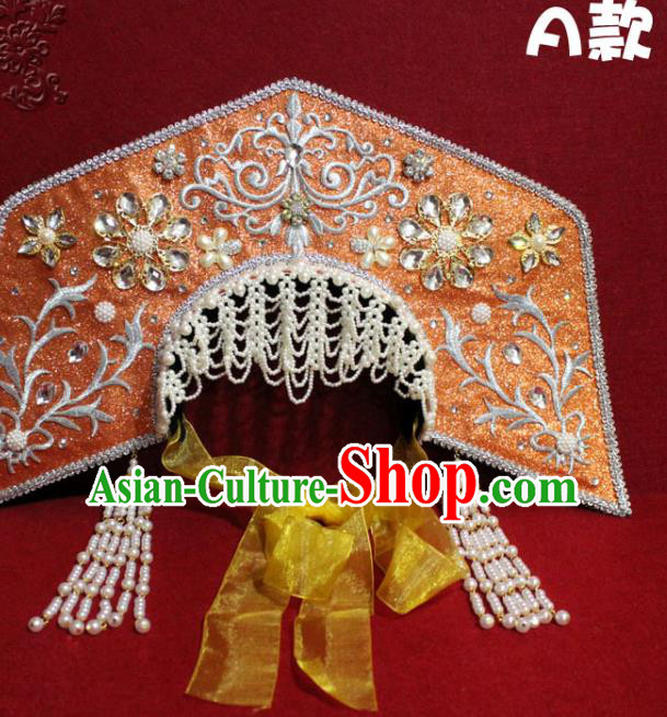 Traditional Chinese Ancient Queen Orange Phoenix Coronet Handmade Hair Jewelry Tassel Hair Accessories Complete Set