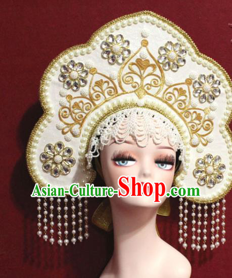 Traditional Chinese Ancient Queen Beige Phoenix Coronet Handmade Hair Jewelry Tassel Hair Accessories Complete Set