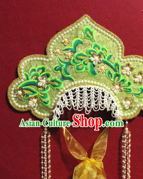 Traditional Chinese Ancient Queen Green Phoenix Coronet Handmade Hair Jewelry Tassel Hair Accessories Complete Set