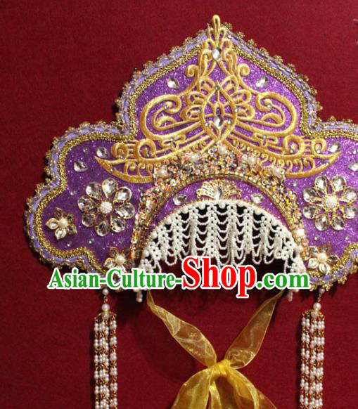Traditional Chinese Ancient Queen Purple Phoenix Coronet Handmade Hair Jewelry Tassel Hair Accessories Complete Set