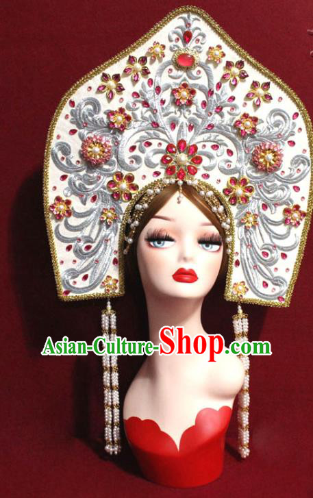 Traditional Chinese Ancient Queen White Phoenix Coronet Handmade Hair Jewelry Tassel Hair Accessories Complete Set
