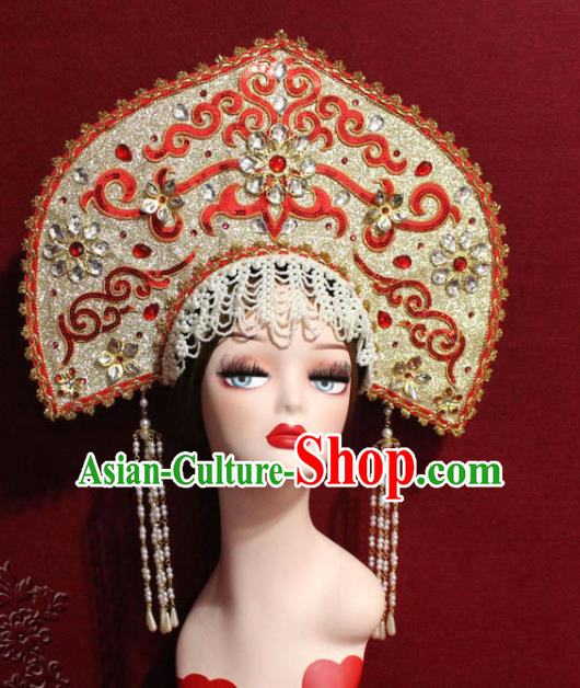 Traditional Chinese Ancient Queen Beads Tassel Golden Phoenix Coronet Handmade Hair Jewelry Hair Accessories Complete Set