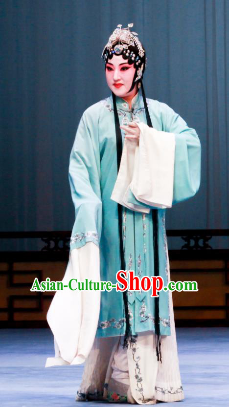 Chinese Ping Opera Hua Tan Apparels Costumes and Headpieces Shao Gu Ji Traditional Pingju Opera Actress Green Dress Garment