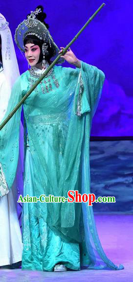Chinese Beijing Opera Fisher Maiden Ma Zu Apparels Costumes and Headdress Traditional Peking Opera Diva Lin Moniang Dress Garment