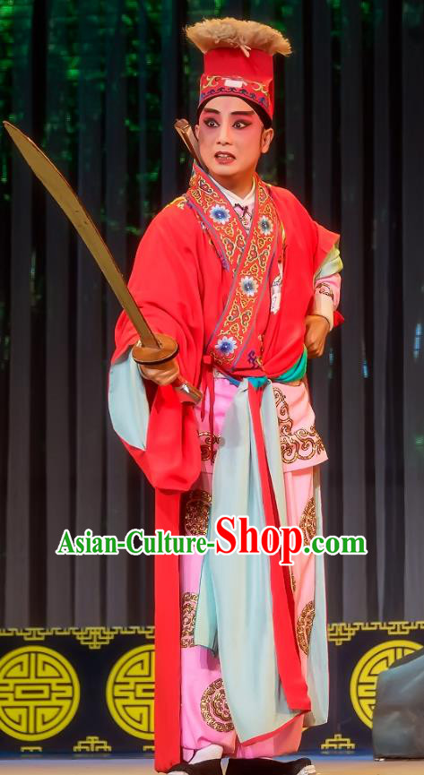 Da Hong Tai Chinese Sichuan Opera Young Male Jin Dayong Apparels Costumes and Headpieces Peking Opera Xiaosheng Garment Scholar Clothing