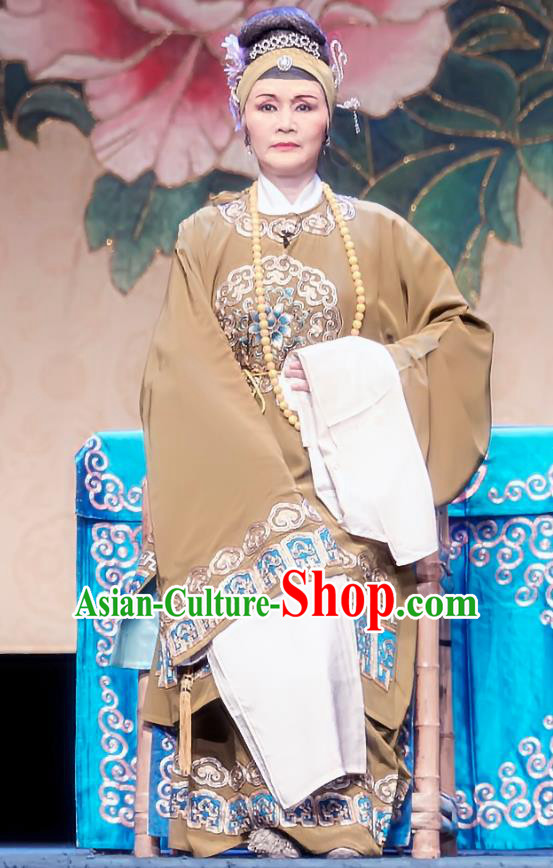 Chinese Sichuan Opera Dame Garment Costumes and Hair Accessories Kao Hong Traditional Peking Opera Elderly Female Dress Pantaloon Apparels
