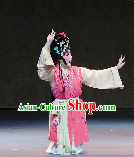 Chinese Sichuan Opera Xiaodan Garment Costumes and Hair Accessories Kao Hong Traditional Peking Opera Young Lady Dress Servant Girl Apparels