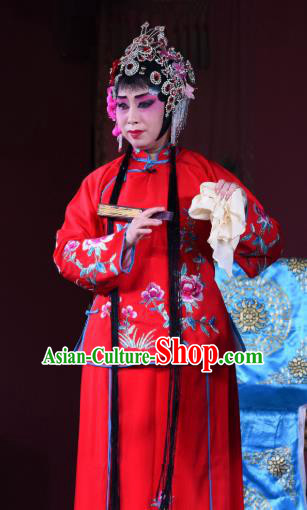 Chinese Sichuan Opera Rich Female Garment Costumes and Hair Accessories Ni Bi Tower Traditional Peking Opera Actress Red Dress Diva Fan Yue E Apparels