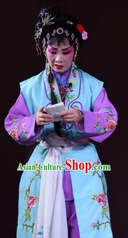 Chinese Sichuan Opera Maid Lady Garment Costumes and Hair Accessories Ni Bi Tower Traditional Peking Opera Xiaodan Dress Servant Girl Wang Cuiqiao Apparels