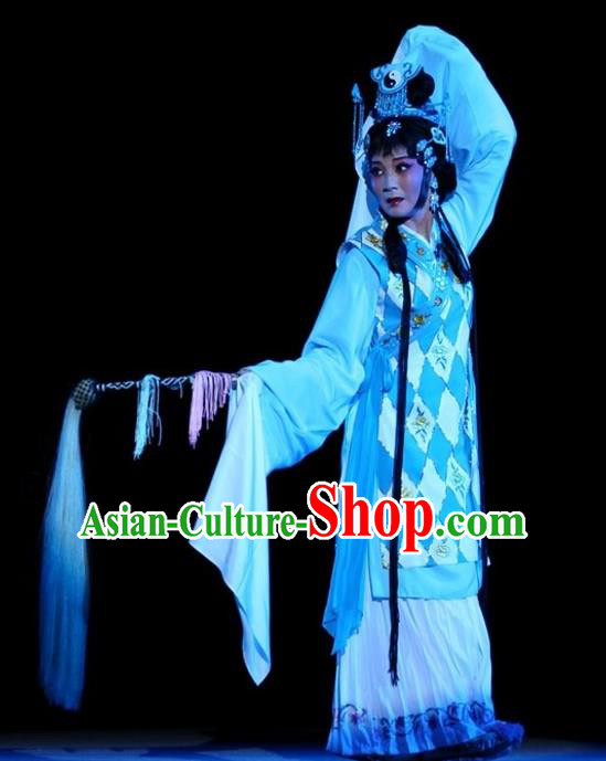Chinese Sichuan Opera Taoist Nun Miao Chang Garment Costumes and Hair Accessories The Jade Hairpin Traditional Peking Opera Young Female Dress Actress Apparels